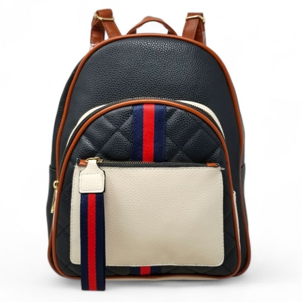 Large Color Block Black Backpack Purse